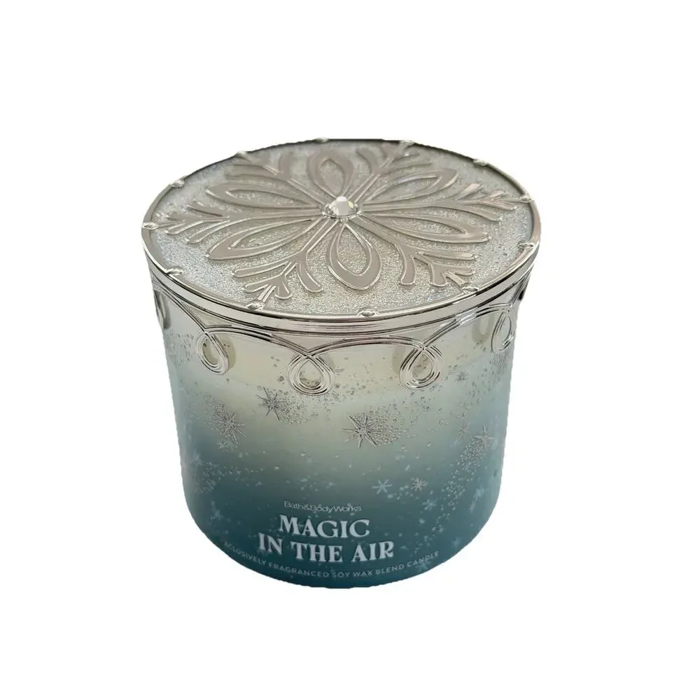 2X Bath & Body Works MAGIC IN THE AIR Snowflake Lid 3 Wick Scented Candle 14.5oz